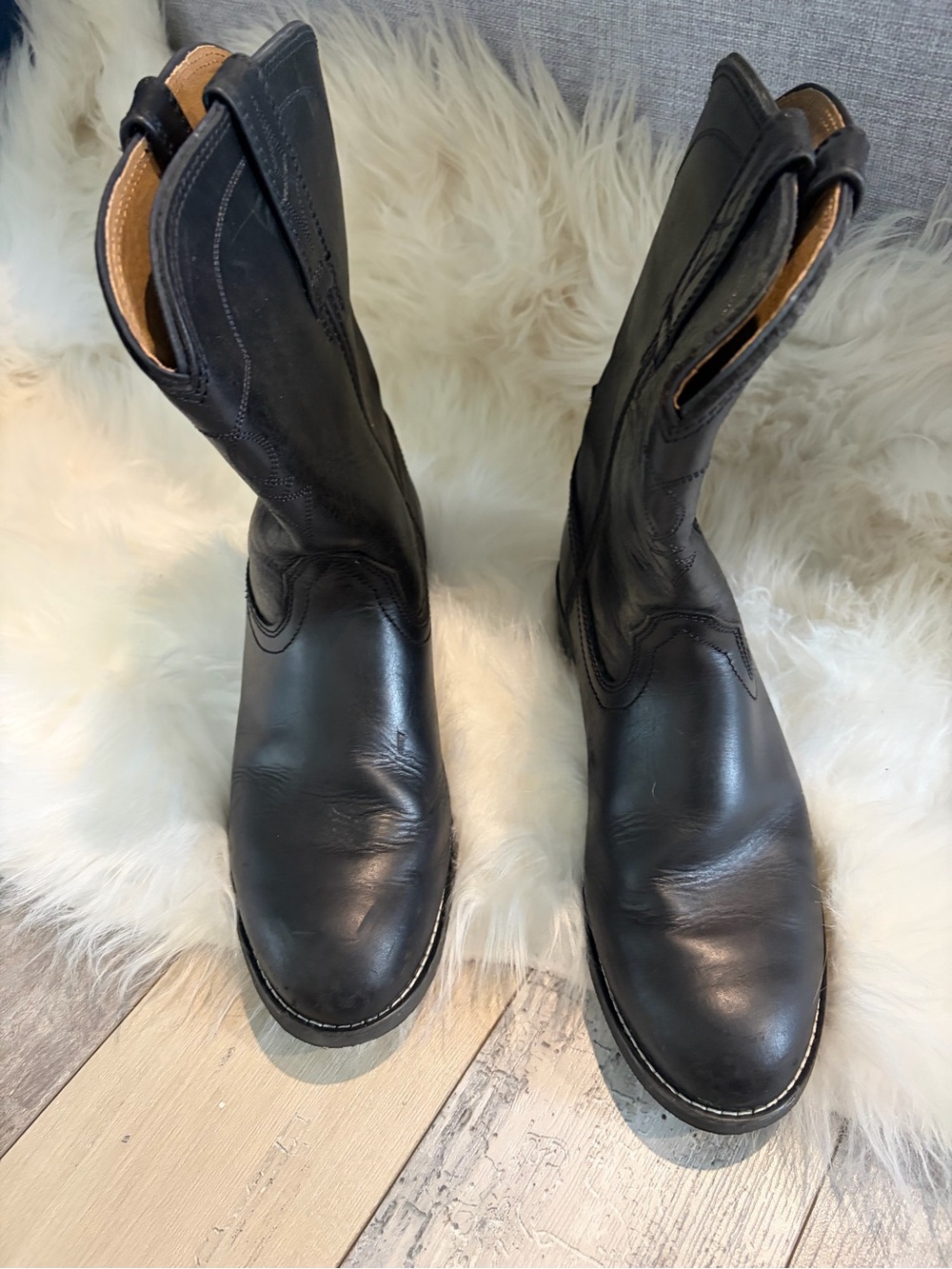 Men's Black Leather Pull-On Western Boots
